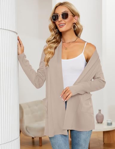 Image of Micoson Women's Long Sleeve Open Front Cardigan Casual Loose Lightweight Cardigans with Pockets