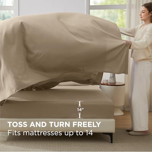 Image of Bedsure Queen Comforter Set - 7 Pieces Light Beige Queen Bedding Set for All Seasons, Boho Contrasting Design Bed in a Bag with Comforter, Sheets, Pillowcases & Shams