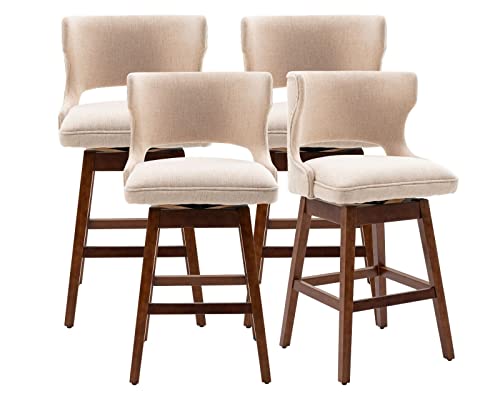 Shunzhi Wood Counter Stools Set Of 4 Linen 26 Inches Bar Stools Farmhouse Counter Height 360 Degree Swivel With Back Modern Upholstered Dining Stools For Kitchen Island/Home Bar/Pub/Dining Room, Beige #TOP17