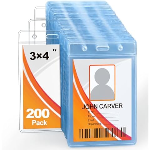 200 Pcs No Zipper ID Name Badge Holder 3 x 4 Inches Clear Plastic Vertical ID Card Holder Cover
