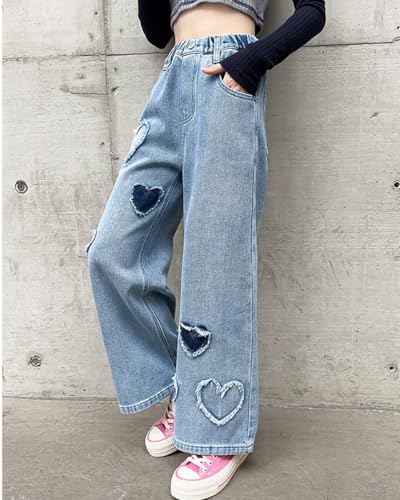 NABER Kids Girls Casual Baggy Wide Leg Denim Pants Elastic Waist Casual Jeans Age 5-142