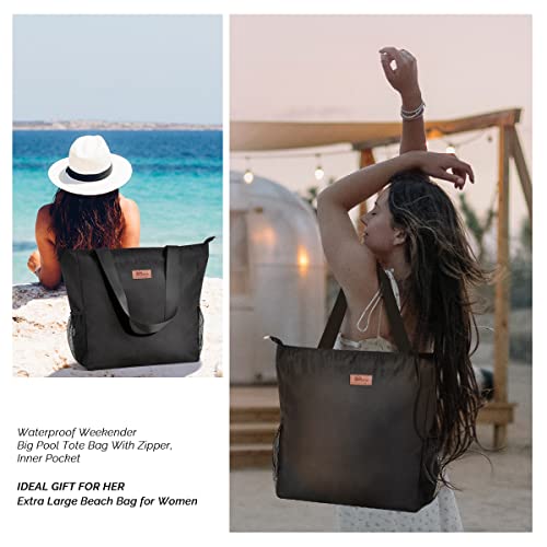 Buringer Homespon Large Travel Beach Bag For Man Women Waterproof Pool Bag Sandproof Tote Bag With Zipper And Pockets For Vacation Gym Hiking #TOP6