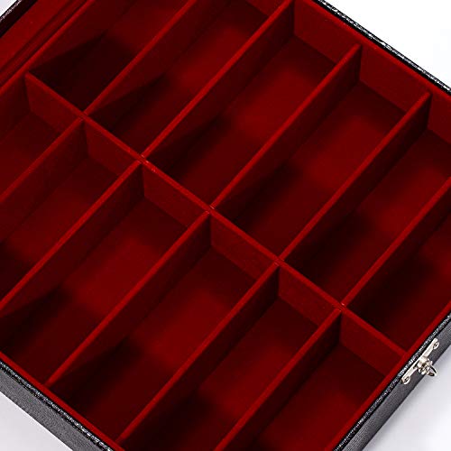 Porta-Óculos Total Luxo Couro Ecológico Preto Vermelho 12 Divisórias