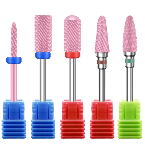 5PCS Ceramic Nail Drill Bits Set, Professional 3/32 Inch Electric Cuticle Drill Bits Nail Tech for