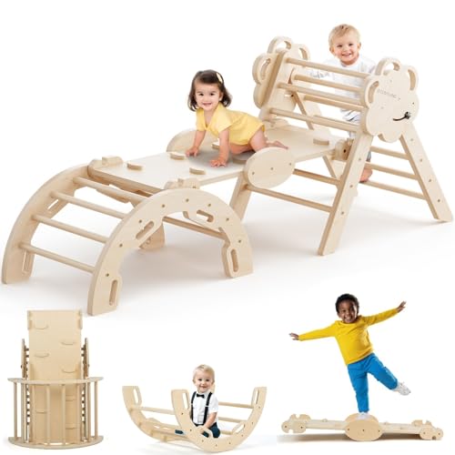 COSYLAND 8-in-1 Klettergerüst Set - Indoor Kletterdreieck, Kletterbogen...