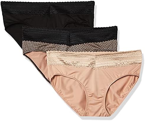 Warner's Women's Blissful Benefits No Muffin 3 Pack Hipster Panties, Black/Toasted Almond/lace dot Print, M