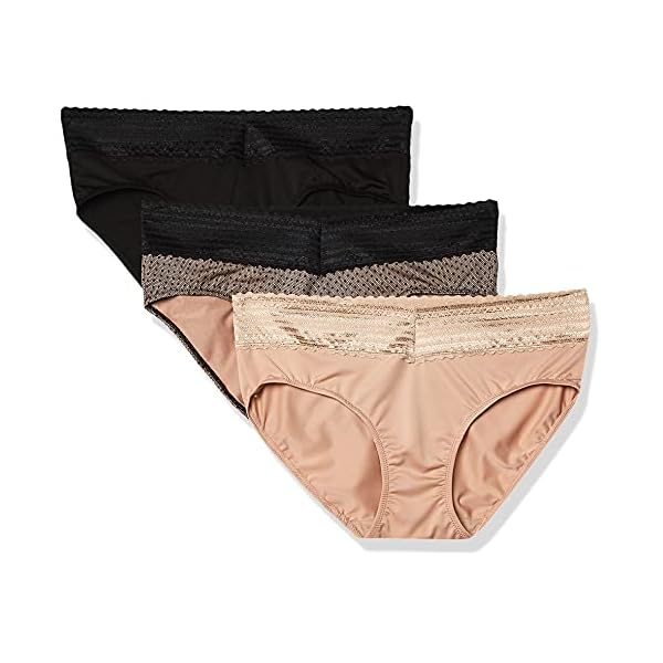 Warners-Womens-Blissful-Benefits-No-Muffin-Top-3-Pack-Hipster-Panties Warner's Women's Blissful Benefits No Muffin 3 Pack Hipster Panties, Black/Toasted Almond/lace dot Print, L