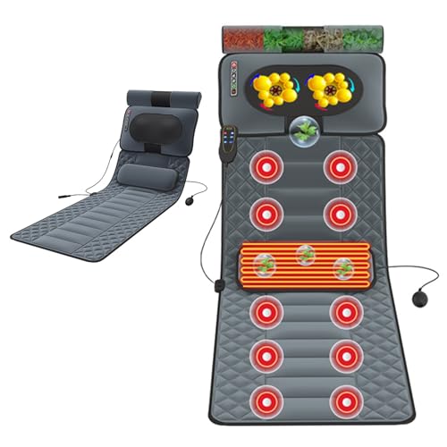 Alfombra de masaje de cuerpo completo con almohadilla de masaje de masaje vibrante de 20 cabezas, almohadilla trasera de masaje con calefacción eléctrica multifuncional para la almohadilla posterior