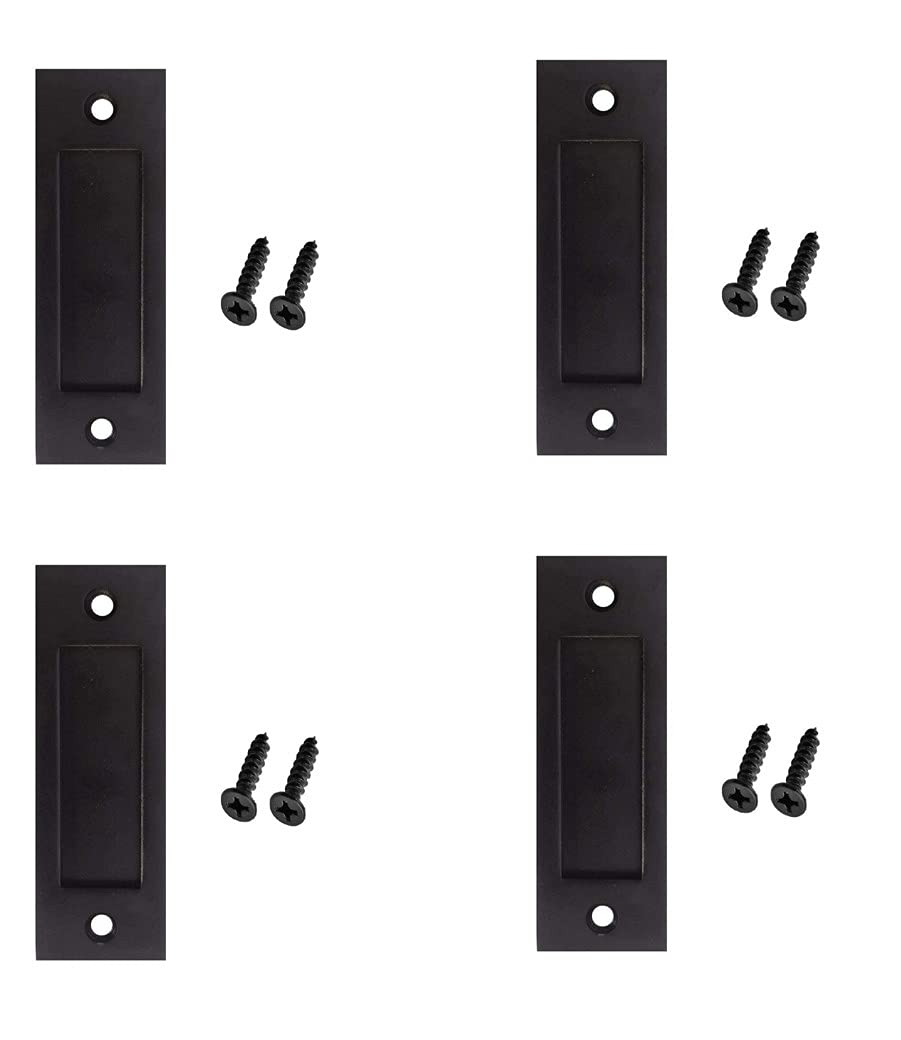 4pcs Running Black 6 inch Sliding Barn Door Finger Pull Set | Heavy Duty Modern Simple Invisible Handle| with Flat Bottom Easy to Install