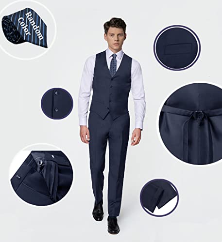 Woms Suit For Men Formal Wedding Tuxedos For Groomsmen 2 Pieces Slim Fit Blue Suits Vest Pants Set With Tie Size S #TOP4