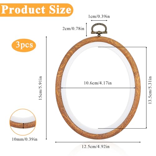 Image of 3PCS Oval Embroidery Hoop Wood 6x5 Inch Embroidery Hoops, Imitated Wood Cross Stitch Ornament Frames for Art Craft Sewing Ornaments Hanging Decoration and Christmas Ornaments