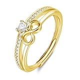 DOA Infinity Rings Women, Gold 925 Sterling Silver Plated Ring, Adjustable Heart Rings For Women With Cubic Zirconia, Engagement Promise Wedding Open Ring Jewellery Gifts