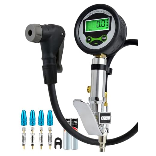 Digital Bicycle Tire Inflator Gauge with Auto-Select Valve Type - Presta and Schrader Air Compressor Tool