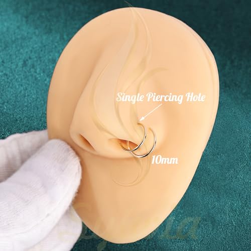 SYLWIA 14k Solid Gold Double Hoop Nose Ring Hoop, Handmade 22g/20g Thin Nose Piercing Jewelry, 6/8/10mm Diameter Hypoallergenic Real Gold Nose Rings for Women Men4