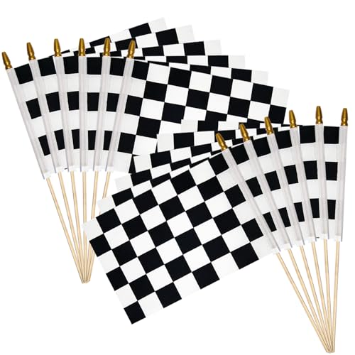 12 Pack 812 Inch Black and White Checkered Flags Handheld Stick Flag