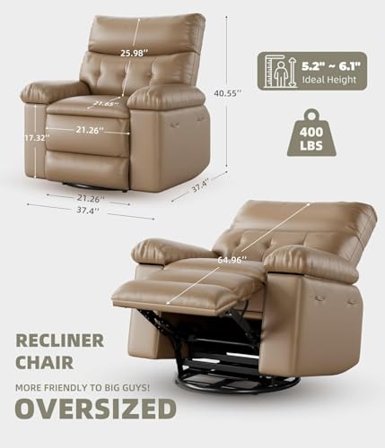 Image of Oversized Extra Wide Manual Recliner Chair, PU Leather Comfortable Reclining Chair with Overstuffed Arms & Back, Side Pocket, Single Sofa for Living Room Bedroom Home Office,Khaki