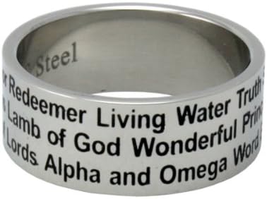 Christian Unisex Abstinence Stainless Steel 8mm Names of Jesus Ring - Righteous One, Savior, Redeemer, Eternal Life, Lamb of God, Messiah, Lord of Lords, Living Water, Wonderful, Alpha & Omega, Prince of Peace - Purity Ring for Guys & Girls, Size 11