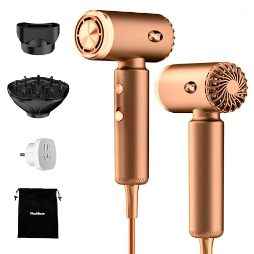 Hair Dryer, Professional Ionic Hairdryer with 2 Speed 3 Heat Setting, Cool Shot Button, 1 Concentrator, Silent Hairdryers for Home Travel Salon Women Man (Gold)