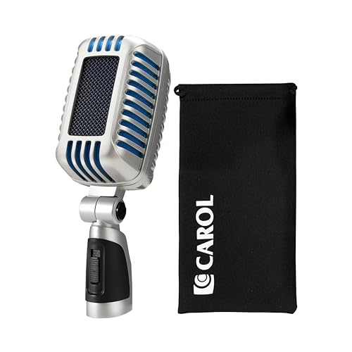 CAROL CLM-101 XLR Professional Vintage Wired Microphone – Dynamic Supercardioid with Dual Mic-Capsules for Singing and Stage, Includes Classic Mic, Storage Pouch & Switch(Cable Not Included) -Blue
