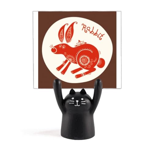 Porte-mémo chat noir zodiaque lapin en métal pour bureau