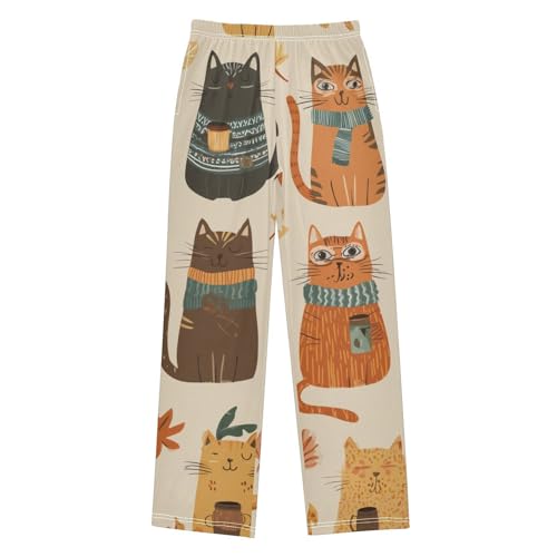 Cat Leaf Boys Long Pants Soft Trousers Elastic Waist Kids Lounge Bottoms with Pockets S-XL