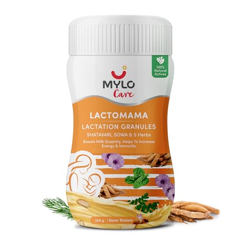 Image of Mylo Lactomama Granules - Lactation Supplement for breastfeeding with Shatavari to Increase Breast Milk (Kesar Badam - 300 g ) | With Herbs like Moringa, Sowa & 5 Others | 2 Scoops per Serving (Pack of 1, Kesar Badam)