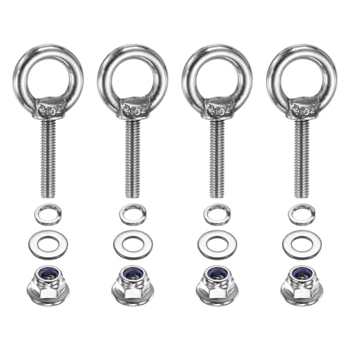 Image of PATIKIL M4 x 20mm Shoulder Eye Bolt, 4 Pcs 304 Stainless Steel Lifting Ring Threaded Eye Bolt with Flange Lock Nuts Spring and Flat Washers for Hanging Tie Down Straps Outdoor Indoor