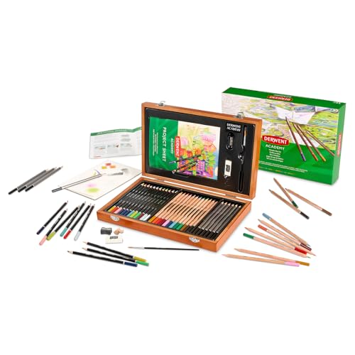 Derwent Academy Wooden Gift Box Complete Starter 35 Piece Art Set - Painting Drawing & Colouring set with Accessories for Arts & Crafts - Premium Hobbyist Quality Pencil Set for Adults & Teens