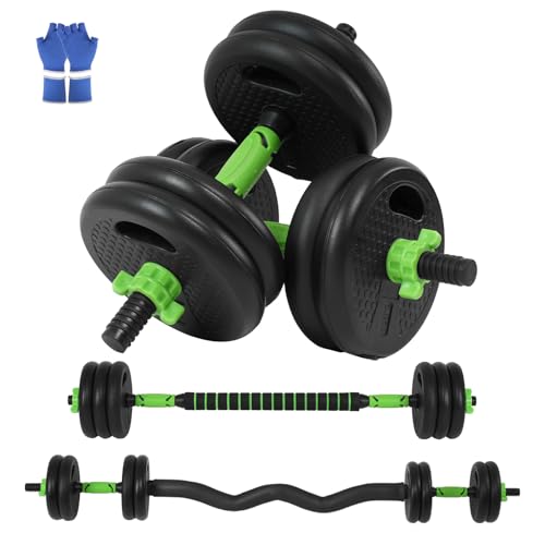 Juego de Mancuernas Ajustables 10 kg – Verde – Set de Pesas y Mancuerna con Barra Pesas – Kit de Mancuernas para Ejercicio en Casa – Pesos Fitness(x2, 5KG)