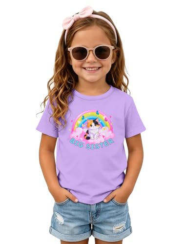 Image of Funnycokid Big Sister Shirts for Girls Pregnancy Announcement Toddler Promoted to T-Shirt 1-7 Years