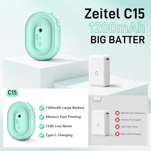Image of ZEITEL Portable Mini Label Printer Machine 203DPI Wireless Pocket Label Maker for Home&Office Small Thermal Sticker Printer for Mobile Bluetooth Printers, with 1 Roll 14x40mm Lables,2 Year Warranty