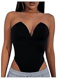 WDIRARA Women's Sleeveless Sweetheart Neck Bodysuit Sexy High Cut Strapless Leotard Black Small