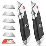 DIYSELF Premium Utility Knife, Heavy Duty Box Cutter, Retractable Razor Knife Set, Rubber Handle(Black)-Set of 2