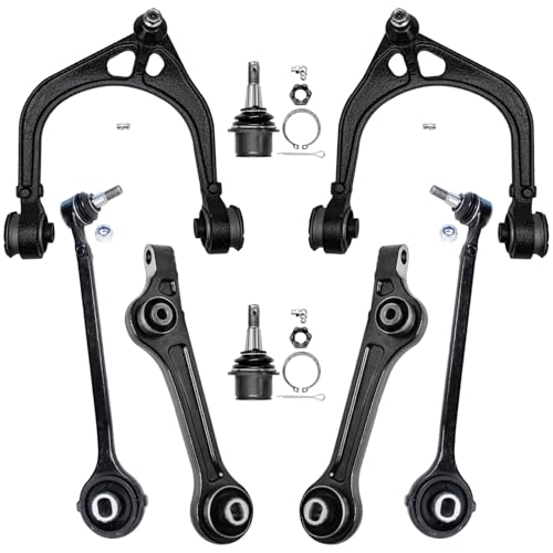 Image of Detroit Axle - RWD Front 8pc Control Arms Kit for 11-19 Chrysler 300 Dodge Challenger Charger, 2 Upper Control Arms w /Ball Joints 4 Lower Forward Rearward 2 Lower Ball Joints Replacement