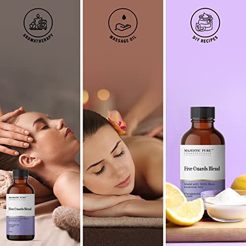 Majestic Pure Five Guards Essential Oil Blend| 100% Pure & Natural Therapeutic Grade Oil For Aromatherapy & Massage| 1 Oz #TOP3