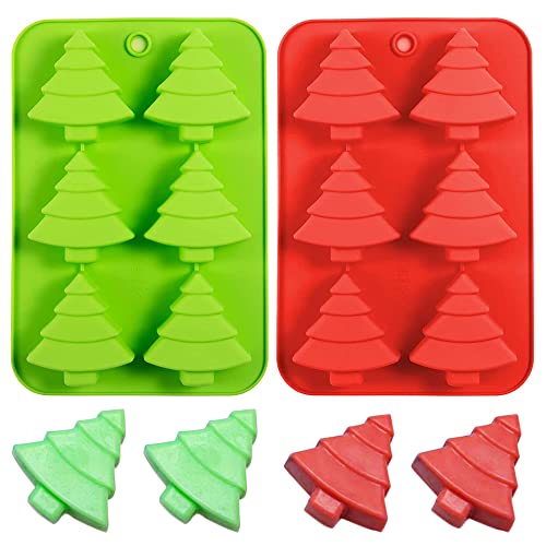 VIKKI 2 Pack Christmas Silicone Moulds Large 6 Cavities Tree Candy Chocolate Moulds Xmas Muffin Trays Pan Baking Mold for Handmade Cookies Home Party Cake Decoration (VK-SD-002)
