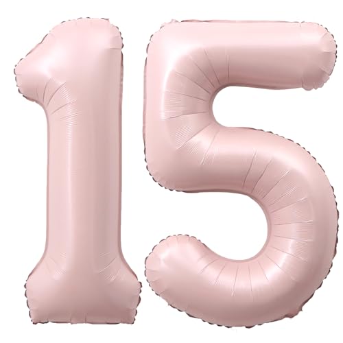 Image of 40 Inch Light Pink Number 15 Balloon 0-9 15th Foil Big Giant | Digital for Birthday Anniversary Graduation Decorations