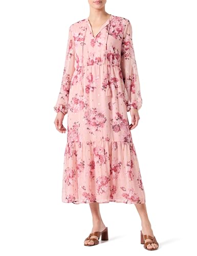 Robe midi col en V imprimée fleurs motif Mesa rose argenté taille 42 manches longues