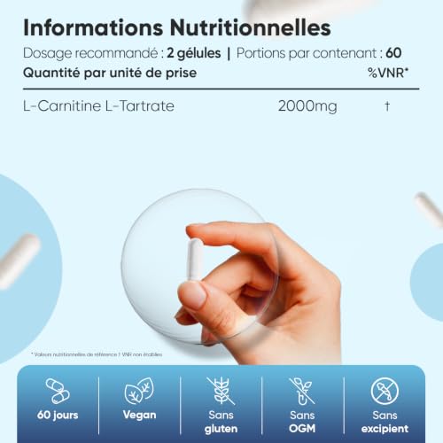 L Carnitine L Tartrate - 120 Gélules Vegan Multi Usages Acide Aminé Gelules – vue 3