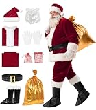 BERVYOSW Santa Claus Costume for Men 10PCS Deluxe Santa Suit Santa Costume for Christmas Parties Parades Family Photos (Crimson 10PCS, Large)