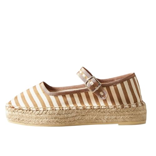 Espadrilles Mary Jane Flats for Women Platform Espadrill Flats Round Toe Comfortable Casual Flats Shoes
