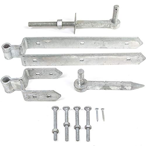 Galvanised Double Strap Farm Gate Hinge Set - Heavy Duty 18" Hinge for Field Gates, Driveways & Stables