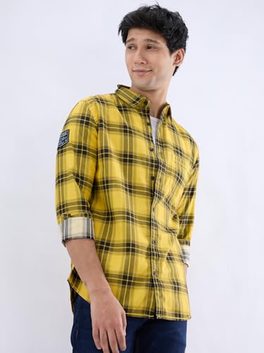 Image of Spykar Men's Regular Fit N /A Full Sleeve Checked Casual Shirts