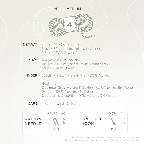 Lion Brand Yarn Vanna's Choice, Aran Weight Yarn for Knitting, Crochet, and Crafts, Dusty Green, 1 Pack