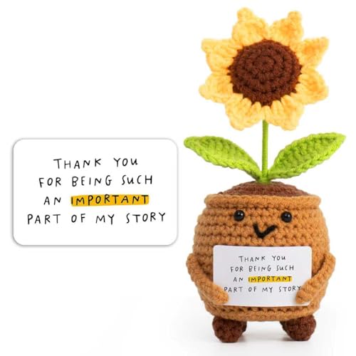 Yullely Handmade Positive Sunflower Crochet with Card-Thank You for Being