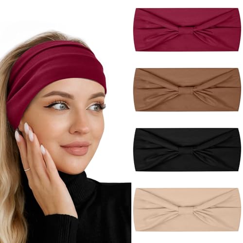 flintronic 4 diademas elásticas para mujer, diadema de lazo ancho, bandas de pelo de yoga a la moda, bonitas bandas para el pelo, accesorios para el cabello para deportes diarios y fitness