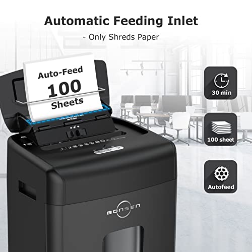 Bonsen 100-Sheet Auto Feed Paper Shredder High Security Micro Cut Shredders For Home Office Use/ 30 Minutes/Security Level P-4,6-Gallon Bin (S3110) #TOP1