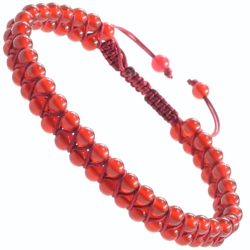 MASSIVE BEADS Double Layer Natural Chakra Healing Power Crystals Macrame Bracelet Yoga Stone Beads Gemstone Meditation Relax Anxiety Bangle for Unisex Women Men (Carnelian 4mm)