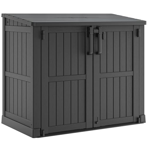 Image of LHBcraft 36 Cu Ft Outdoor Storage Cabinet, Horizontal Resin Storage Shed Box for Backyards, Patios, Portable Waterproof Outdoor Storage Box with Lockable Doors, Ashen