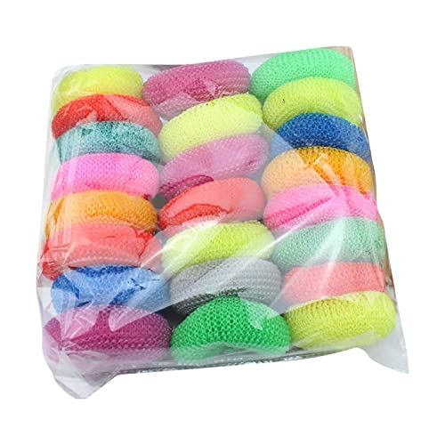 24 Pcs Non Scratch Scourers Plastic Scouring Pads Round Nylon Mesh Dish Scrubber Pan Scourers Reusable Cleaning Scourer Washing Up Pads for Dishes Pan Kitchen Stain Removal Cleaning (Blue, One Size)